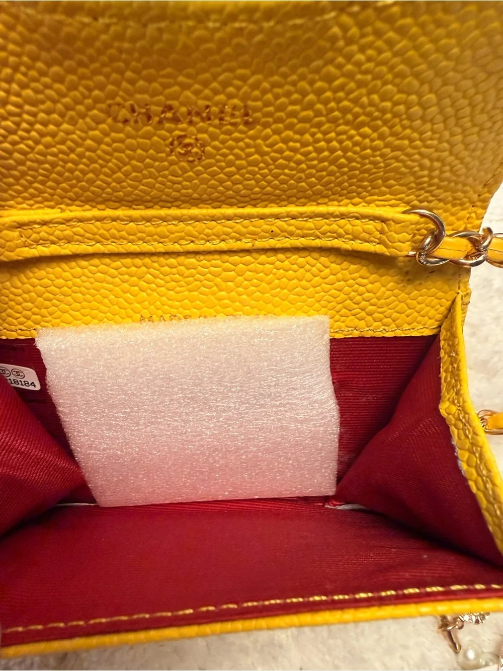 Yellow Quilted Mini Wallet-on-Chain with Gold-Tone